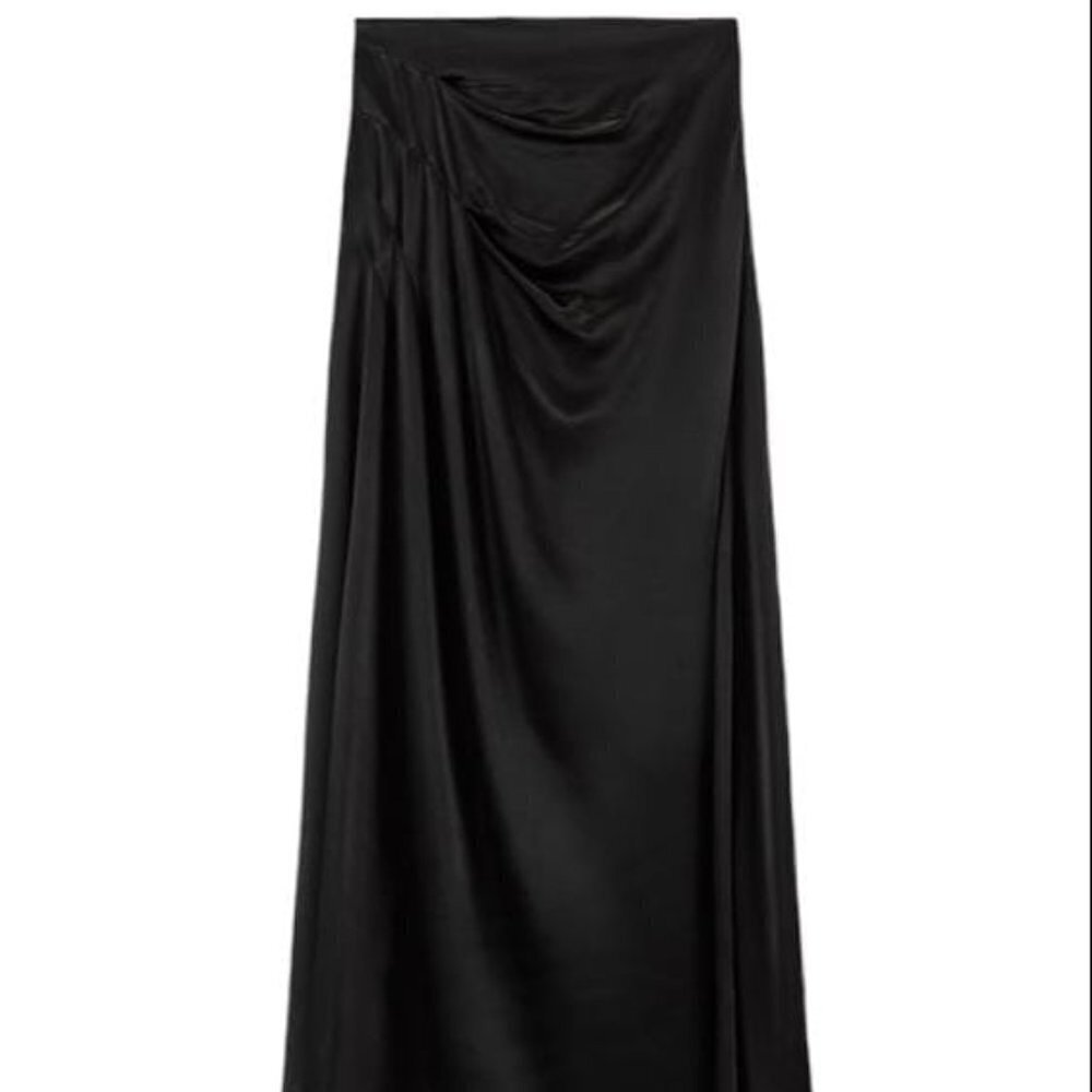 ZARA PLEATED SATIN SKIRT BLACK SIZE S | 2193/802/800